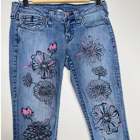 True Religion World Tour Indigo Dreaming Flower Skinny Jeans Low Rise Size 28 - Picture 2 of 7